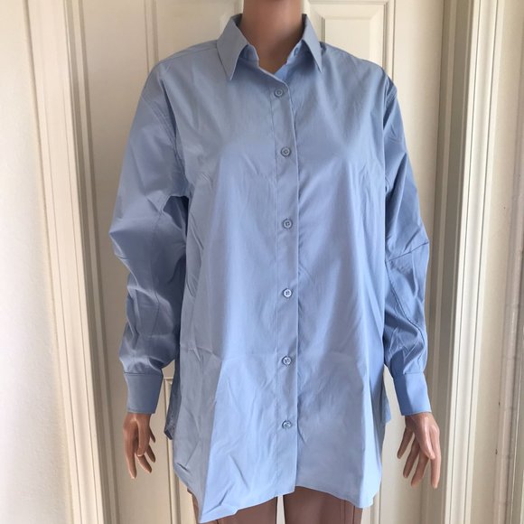 Athleta Blue oversized poplin shirt Top Size S - Picture 2 of 10